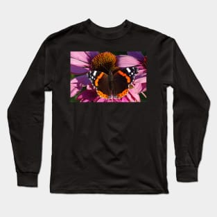 Red Admiral on Ecinachea Purpurea Long Sleeve T-Shirt